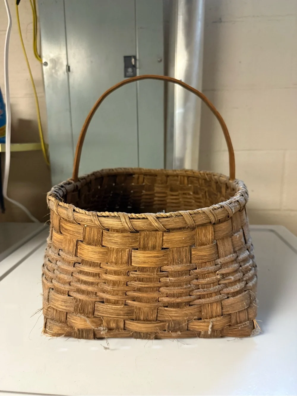 Vintage Hand Crafted Woven Rectangular Basket with Handle Rustic Farmhouse
